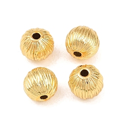 Настоящее золото 18K Латунные бусины, гофрированный круглый, без свинца и без кадмия, стойки покрытие, долговечный, реальный 18 k позолоченный, 8 мм, отверстие : 1.6 мм