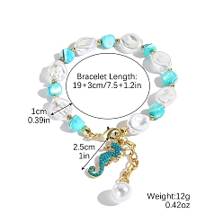 Sea Horse Браслеты из жемчужного бисера в богемном стиле, браслеты с подвесками из сплава эмали для женщин, морской конек, 7-1/2 дюйм (19 см)