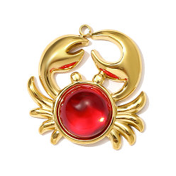 Красный 304 подвески из нержавеющей стали, краб, со стеклом, ионное покрытие (ip), реальный 18 k позолоченный, красные, 23x23 мм