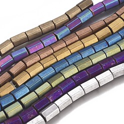 Mixed Color PVD Vacuum Plating Non-magnetic Synthetic Hematite Beads Strands, Frosted, Hexagonal Prisms, Mixed Color, 6.5~7.5x4.5~5mm, Hole: 0.8mm, about 58pcs/strand, 15.98 inch(40.6cm)