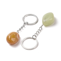Mixed Stone Nuggets Natural & Synthetic Gemstone Keychain, Stone Lucky Pendant Keychain, with Iron Findings, 8.95cm
