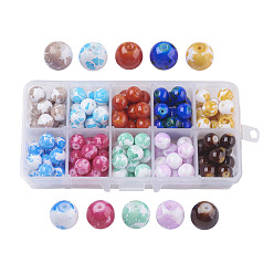 Mixed Color 10 Colors Baking Paint Glass Beads, Round, Mixed Color, 10mm, Hole: 1.3~1.6mm, about 14pcs/compartment, 140pcs/box