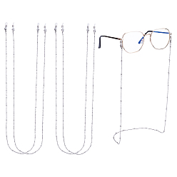 Stainless Steel Color 304 Stainless Stee Eyeglasses Chains, Neck Strap for Eyeglasses, with Cable Chains, Round Beads, Lobster Claw Clasps and Rubber Loop Ends, Stainless Steel Color, 4pcs/box