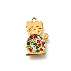 Разноцветный 304 подвески из нержавеющей стали, с кубического циркония, подвески в форме кошки, ионное покрытие (ip), золотые, красочный, 14x8x2 мм, отверстие : 1 мм