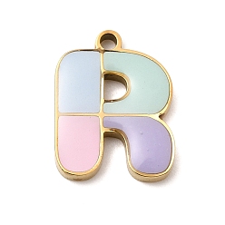 Letter R 304 подвески из нержавеющей стали, с эмалью, ионное покрытие (ip), реальный 18 k позолоченный, Буква R, 15x11.5x2 мм, отверстие : 1.5 мм