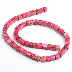 Cerise Dyed Natural Imperial Jasper Cube Beads Strands, Cerise, 6x6x6mm, Hole: 1mm, about 60pcs/strand, 15.3 inch