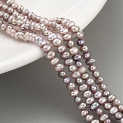 Розово-Коричневый Нити из натурального культивированного пресноводного жемчуга, картофель, розово-коричневый, 2.8~3.2 мм, отверстие : 0.5 мм, около 70 шт / нитка, 7.68 дюйм (19.5 см)