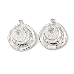 Нержавеющая Сталь Цвет Не тускнеющие 304 подвески из нержавеющей стали, плоский круглый с подвеской в виде луны и звезды, цвет нержавеющей стали, 18x15x3 мм, отверстие : 1.4 мм