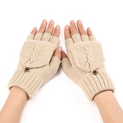 PapayaWhip Acrylic Fiber Fingerless Gloves, Winter Warm Gloves, Half Capped 2 in 1 Combo Mitten, PapayaWhip, 180x120mm