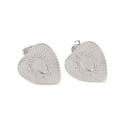 Stainless Steel Color Non-Tarnish Heart 304 Stainless Steel Stud Earrings Findings, Stainless Steel Color, 17x16mm, Tray: 6x4mm