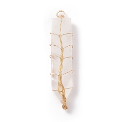 Quartz Crystal Natural Quartz Crystal Big Pendants, with Light Gold Tone Copper Wire Wrapped, Sword, 61~63x13.5~15x7.5~8mm, Hole: 3.5mm
