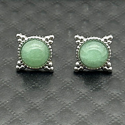 Серебро Серьги-гвоздики из сплава с натуральным тигровым глазом и цветком, серебряные