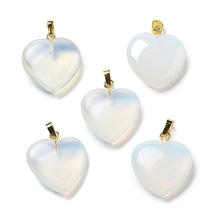Опал Синтетические Opalite подвески, с латунной фурнитурой , сердце, 22~23x20x5 мм, отверстие : 6.5x3.5 мм