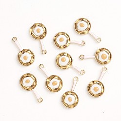Lavender Blush Alloy Enamel Pendants, Pan with Poached Egg, Golden, for DIY Jewelry Making, Lavender Blush, 27x15x5mm, Hole: 2mm