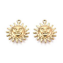Настоящее золото 18K 304 из нержавеющей стали солнечные подвески, ионное покрытие (ip), реальный 18 k позолоченный, 18x15.5x3 мм, отверстие : 1.4 мм