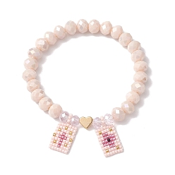 Античный Белый Стеклянные граненые женские браслеты-рондели из бисера, Женские браслеты с подвесками в форме креста и цветка из стеклянного бисера, старинный белый, внутренний диаметр: 2-1/4 дюйм (5.8 см)