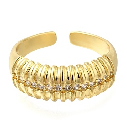 Настоящее золото 16K Открытые манжеты из латуни с микропаве и прозрачным цирконием для женщин, без кадмия и без свинца, реальный 16 k позолоченный, 8 мм, внутренний диаметр: регулируемый