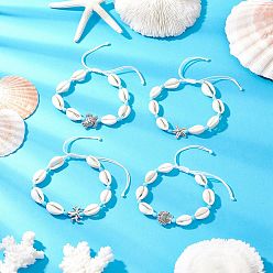 Морская Ракушка Браслеты из бисера с подвесками из натуральной ракушки каури и сплава для женщин, ракушка, морская звезда, осьминог и черепаха, с нейлоновой регулируемой нитью, цвет морской раковины, внутренний диаметр: 1-7/8~3-1/8 дюйм (4.7~8 см)