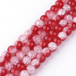 Red Synthetic Crackle Quartz Beads Strands, Two Tone Style, Round, Dyed, Red, 12mm, Hole: 1mm, about 32pcs/strand, 15.7 inch