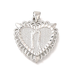 Letter N Стойки обшивки латунные подвески, без кадмия и без свинца, сердце с подвесками в виде буквы az, Письмо N, 24x22x3 мм, отверстие : 5x3.5 мм