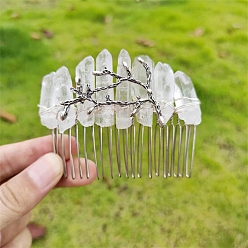 Прозрачный Гальванизированные гребни для волос из натурального кварцевого кристалла, аксессуары для волос для женщин и девочек, прозрачные, 60x80 мм