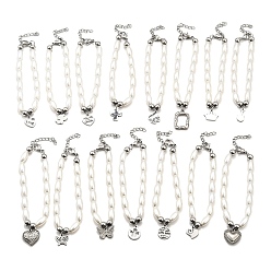 Нержавеющая Сталь Цвет 304 женские браслеты с подвесками из нержавеющей стали, разнообразные, с пластиковыми бусинами из искусственного жемчуга, цвет нержавеющей стали, 7 дюйм (17.9 см)