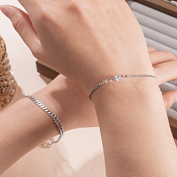 Платина 2 шт. 2 стиль: изящный 201 браслеты из нержавеющей стали с звеньями, украшенные стразами, сердце, платина, 7.09 дюйм (18 см)