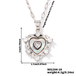 Платина Латунные прозрачные кубические цирконии ожерелья в форме сердца с подвеской, с белой скорлупой, платина, 15.75 дюйм (40 см)