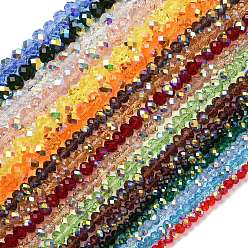 Gemischte Farbe Galvanisieren transparente Glasperlen Stränge, Rondell, ab Farbe plattiert, halb plattiert, facettiert, Gemischte Farbe, 6x4 mm, Bohrung: 1 mm, ca. 98~100 Stk. / Strang, 16.93~18.39'' (43~46.7 cm)