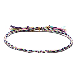 Purple Cotton Cord Braided Adjustable Bracelets, with Brass Bead, for Men and Women, Purple, Inner Diameter: 2-3/8 inch(6cm)