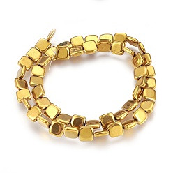 Golden Plated Electroplated Non-magnetic Synthetic Hematite Beads Strands, Polish, Square, Golden Plated, 8x8x2.5mm, Hole: 1mm, about 52pcs/strand, 15.98 inch(40.6cm)