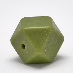 Dark Olive Green Food Grade Eco-Friendly Silicone Beads, Chewing Beads For Teethers, DIY Nursing Necklaces Making, Faceted Cube, Dark Olive Green, 14x14x14mm, Hole: 2mm