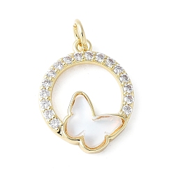 Настоящее золото 18K Подвески из латуни микропаве с фианитами и стеклом, бабочки прелести, стойки покрытие, долговечный, без кадмия и без свинца, с целью перехода в кольце, реальный 18 k позолоченный, 18.5x14.5x4 мм, отверстие : 3.5 мм