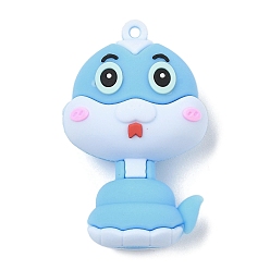 Светло-Голубой ПВХ подвески, змея, Небесно-голубой, 49x31x22.5 мм, отверстие : 2.5 мм