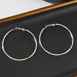 Серебро Серьги из 304 нержавеющей стали, гипоаллергенные серьги, Кольцевая форма, серебряные, 50.5x50x2 мм