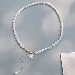 Сердце Модные ожерелья из натурального пресноводного жемчуга и ракушек для женщин, цвет морской раковины, золотые, сердце, 11.81~15.75 дюйм (30~40 см)