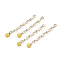 Нефрит Ионное покрытие (IP) 316 удлинитель цепи из хирургической нержавеющей стали с круглым шармом из натурального нефрита, золотые, 53.5 мм, отверстие : 2.5 мм
