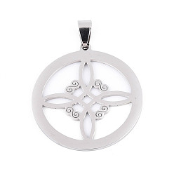 Нержавеющая Сталь Цвет 201 подвески из нержавеющей стали, плоский круглый с узлом, лазерная резка, цвет нержавеющей стали, 38x35x1 мм, отверстие : 4x9 мм