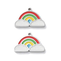 Нержавеющая Сталь Цвет 304 прелести нержавеющей стали, с эмалью, шарм облаков и радуги, цвет нержавеющей стали, 10x15x1.5 мм, отверстие : 1 мм