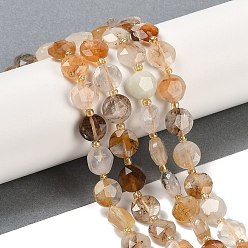 Другие Кварцы Натуральные дендритные кварцевые нити, граненый пятиугольный разрез, плоско-круглые, с бисером, 10~10.5x5~6 мм, отверстие : 1 мм, около 32~33 шт / нитка, 15.75'' (40 см)