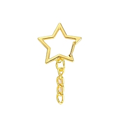 Golden Star Alloy Keychain Claps, with Iron Curb Chain, Golden, 49x26mm
