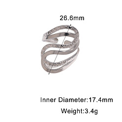 Stainless Steel Color 304 Stainless Steel Open Cuff Rings, Nuggets, Stainless Steel Color, Inner Diameter: 17.4mm