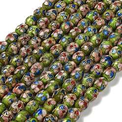 Зелено-Желтый Бусины ручной работы перегородчатой, овальные с цветком, зеленый желтый, 9x7 мм, отверстие : 1.2~1.4 мм, около 45 шт / нитка, 14.97 дюйм (38 см)