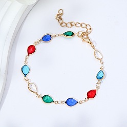 Teardrop Браслеты из латунной стеклянной цепочки для женщин, слеза, 7-1/8 дюйм (18 см)