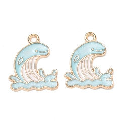 Light Blue Alloy Enamel Pendants, Dolphin Charms, Golden, Light Blue, 19.5x16x1mm, Hole: 1.6mm