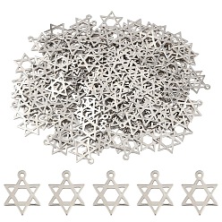 Нержавеющая Сталь Цвет 150 шт. 201 подвески из нержавеющей стали, лазерная резка, звезда Давида, цвет нержавеющей стали, 19x15x1 мм, отверстие : 1.6 мм
