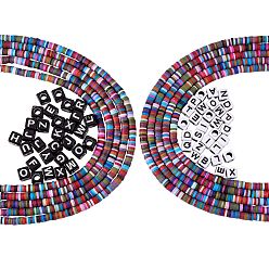 (52) Непрозрачная лаванда 10 нитки ручной работы бусины из полимерной глины нитки, диск хейши бусины & 60 шт непрозрачные акриловые бусины с буквой рамдон, разноцветные, около 380~400 шт / нитка, 17.7 дюйм, 10 пряди и 30 шт. / Цвет, 60 PC