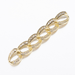Golden Brass Micro Pave Cubic Zirconia Links, Strip, Golden, 50x9x3mm, Hole: 3x8mm