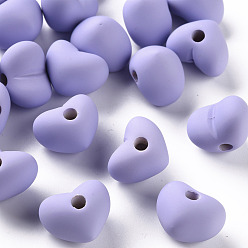 Lilac Acrylic Beads, Rubberized Style, Half Drilled Beads, Heart, Lilac, 14.5x18.5x13.5mm, Hole: 3.5mm