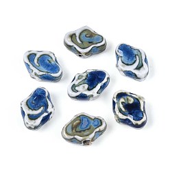 Морской Синий Фарфоровые бусины ручной работы, облако, фантазии античного стекла фарфора, Marine Blue, 10~12x16~16.5x6~6.5 мм, отверстие : 2.5~3 мм